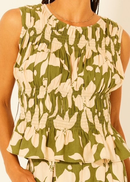 BI Green Floral Print Top