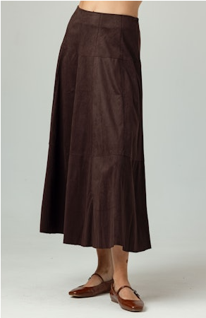 SU Chocolate Suede Midi Skirt