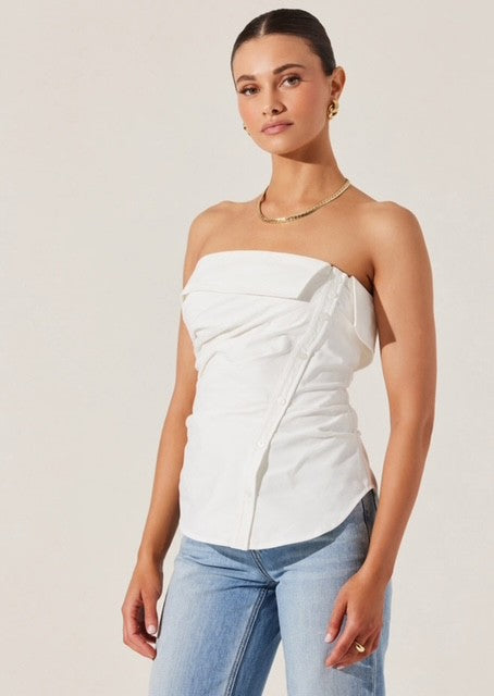 AS White Strapless Button Top