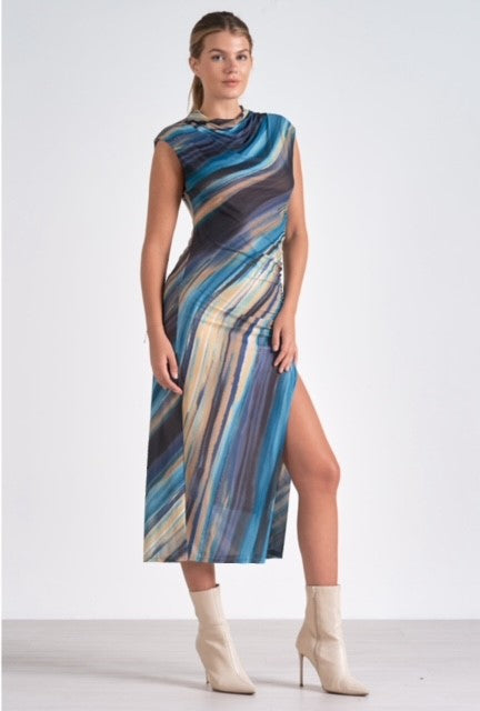 EL Blue Print Mesh Dress