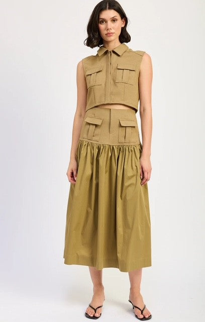 ES Olive Cargo Midi Skirt