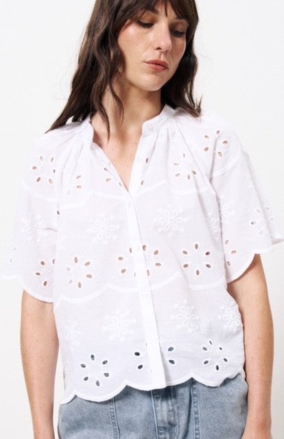 FR White Eyelet Scalloped Top