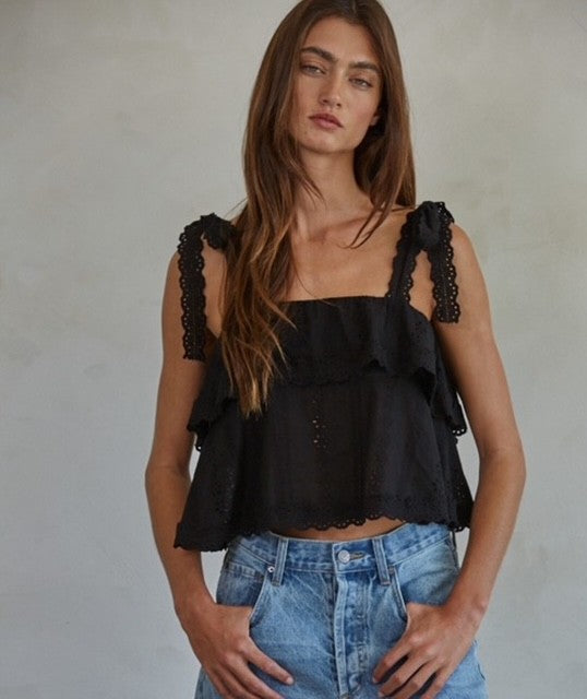 BT Black Tiered Eyelet Top