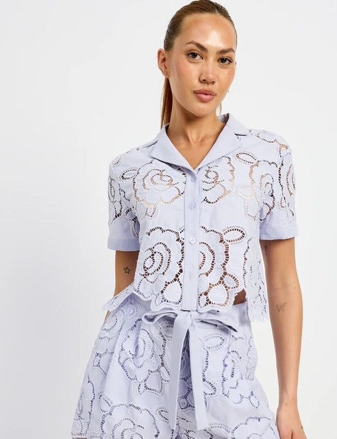 ES Lilac Eyelet Short Sleeve Top