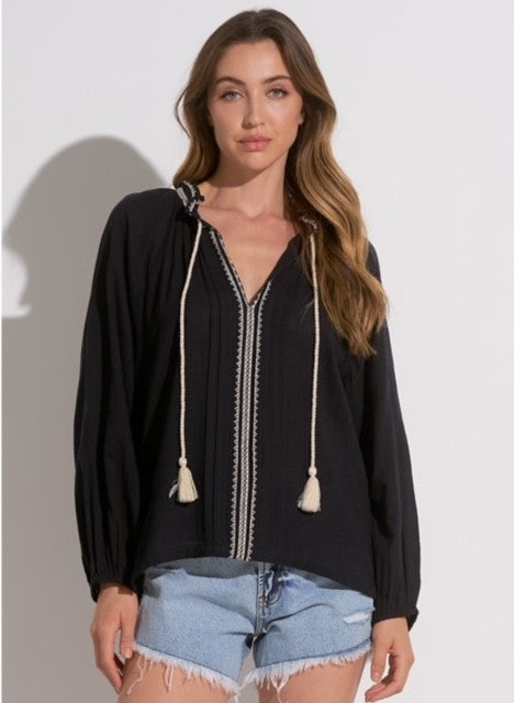 EL Black Long Sleeve Peasant Top