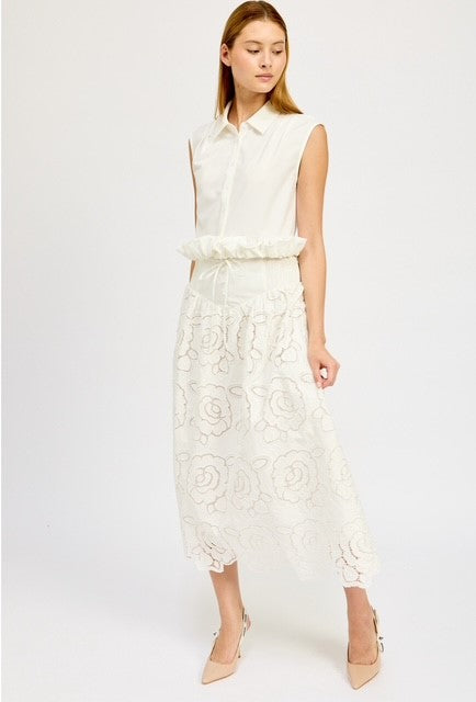 ES White Eyelet Midi Skirt