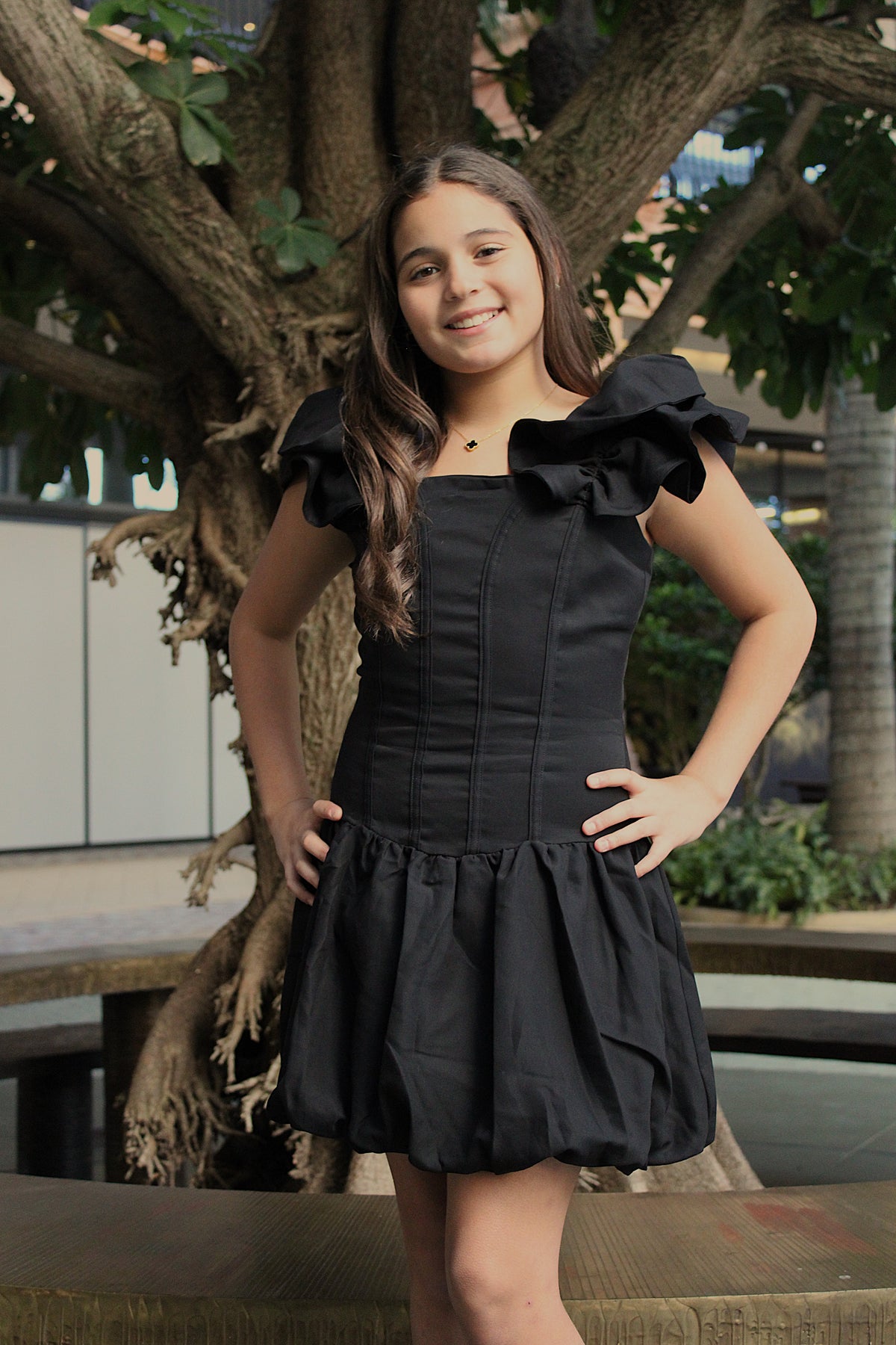 IS Black Ruffle Strap Bubble Dress