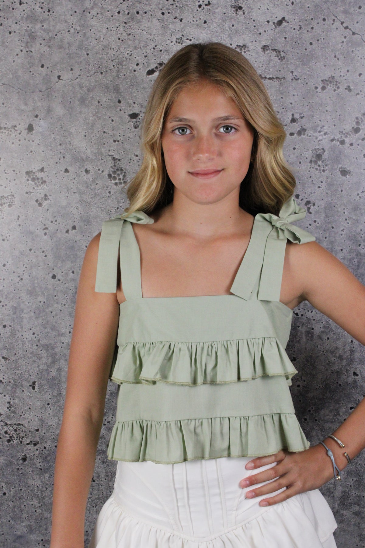 IS Green Tiered Ruffle Top