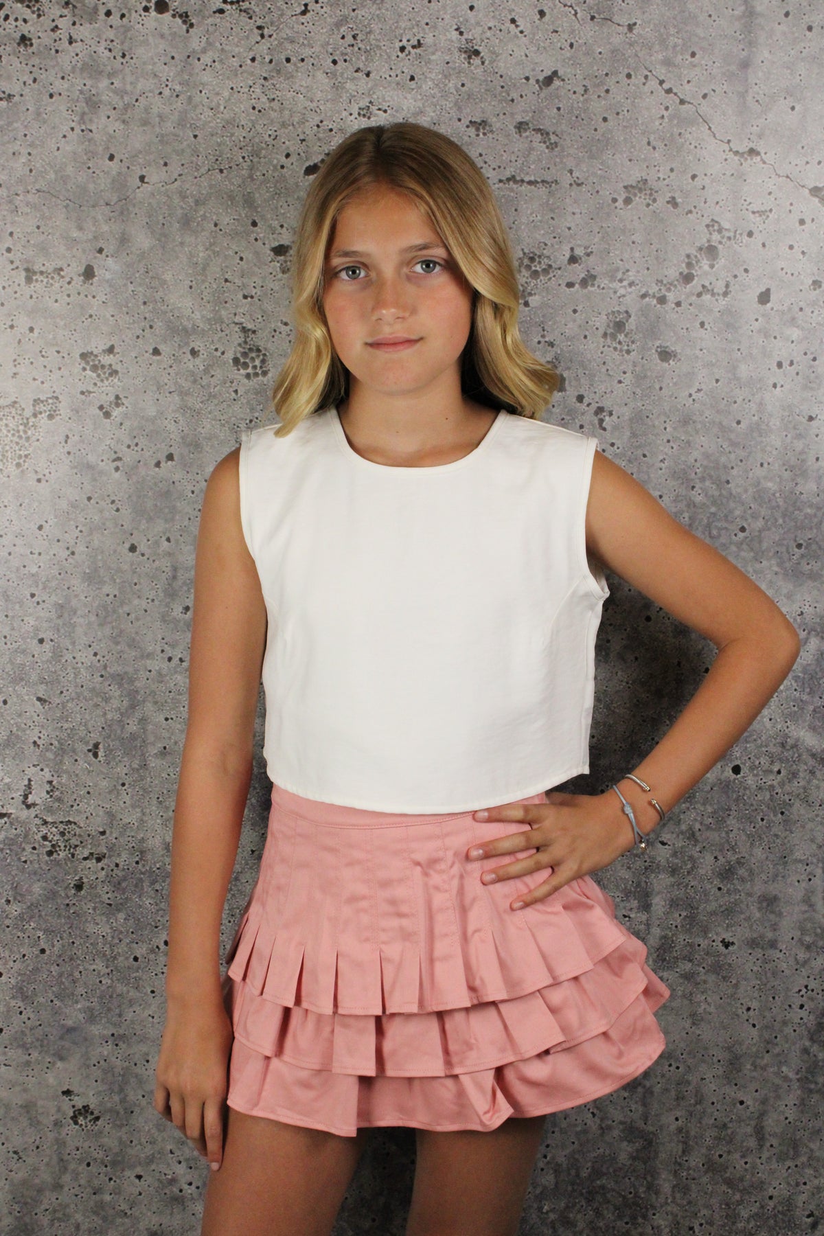 IS Pink Tiered Pleats Skort