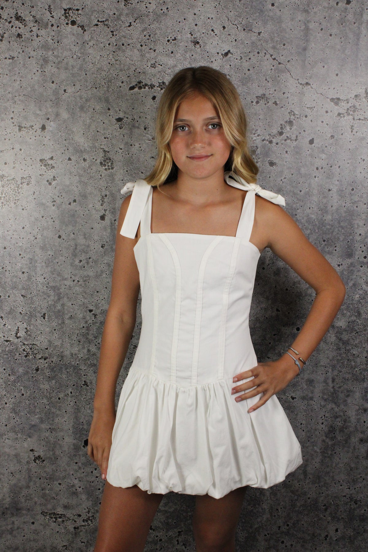 IS White Tie Straps Bubble Dress