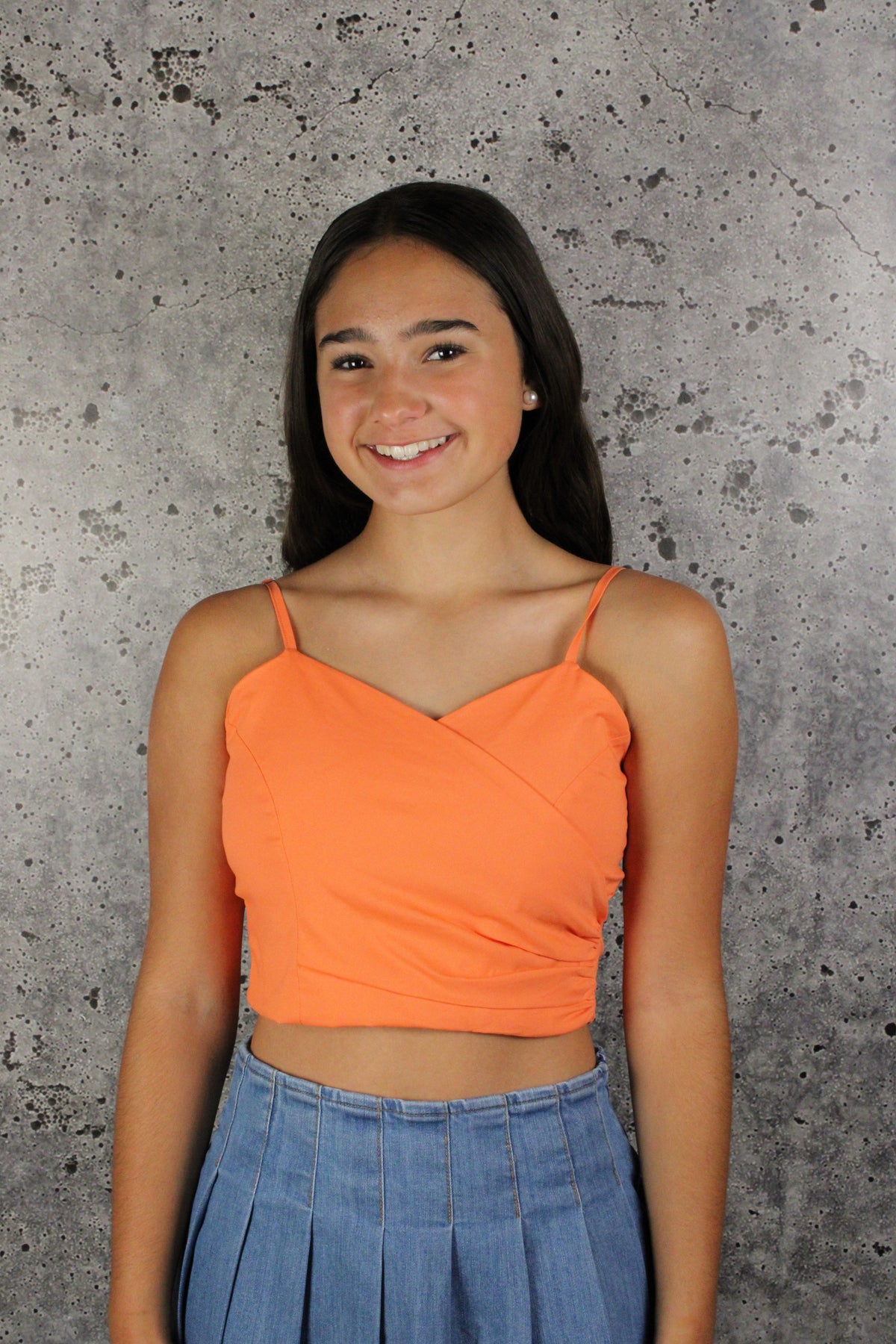 IS Orange Pleats Crop Top