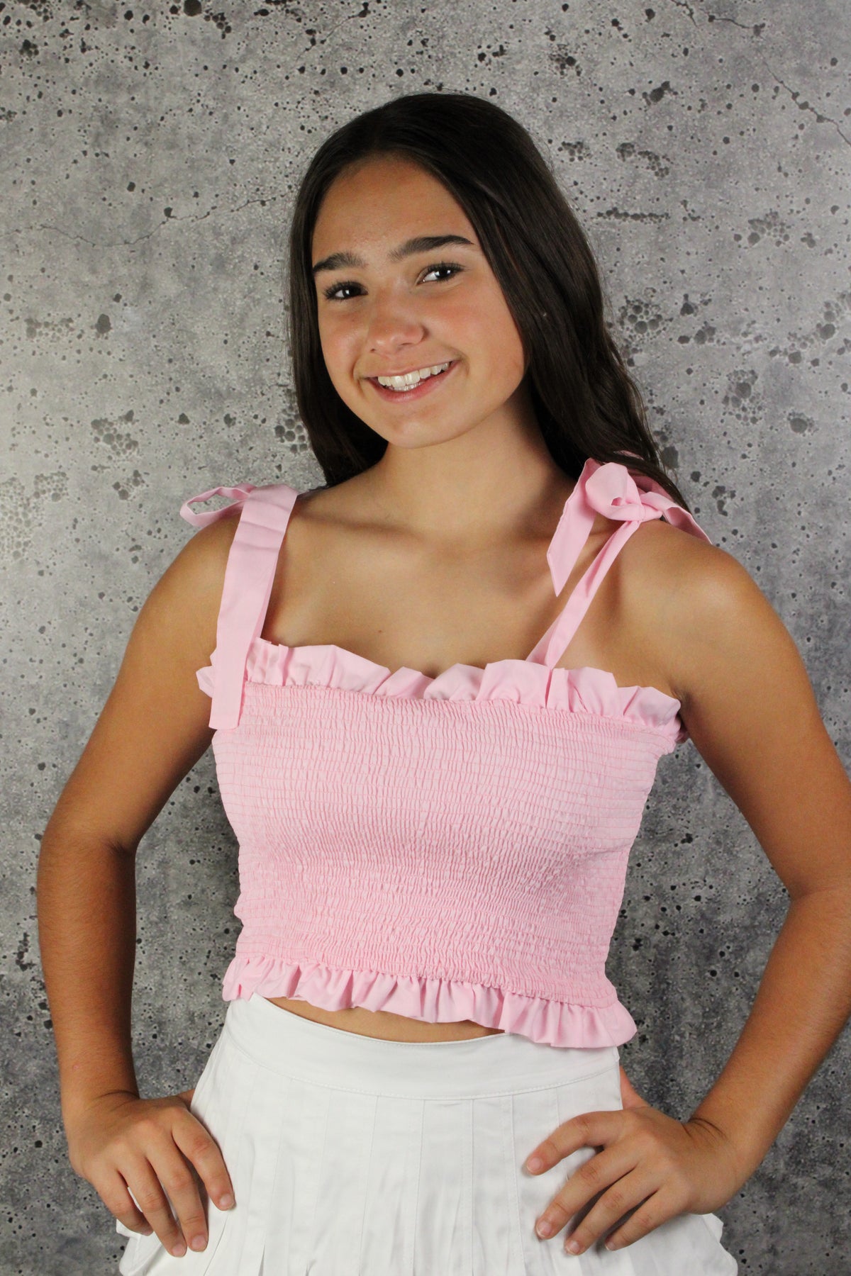 IS Pink Smocked Cross Back Top