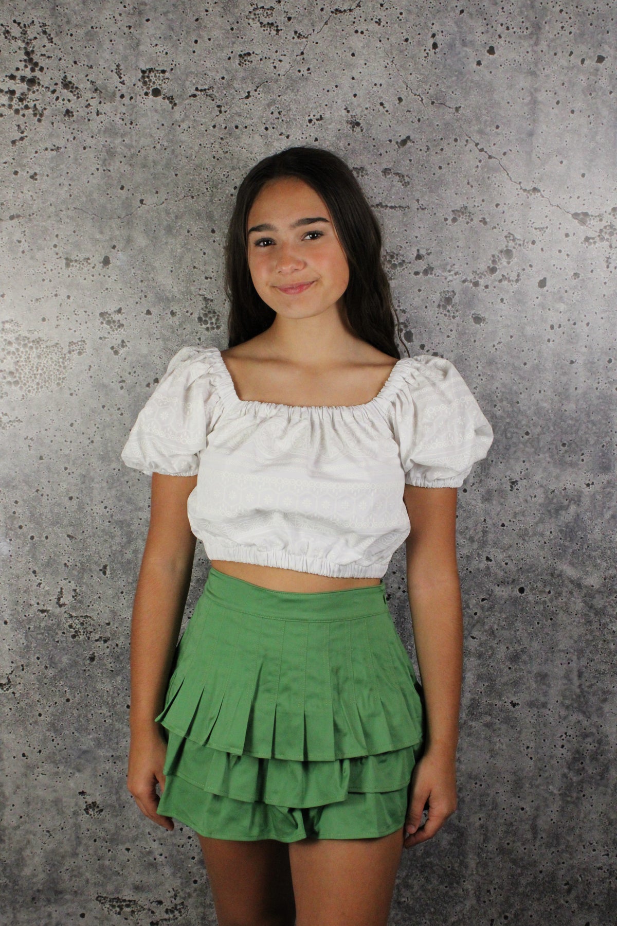 IS Green Tiered Pleats Skort