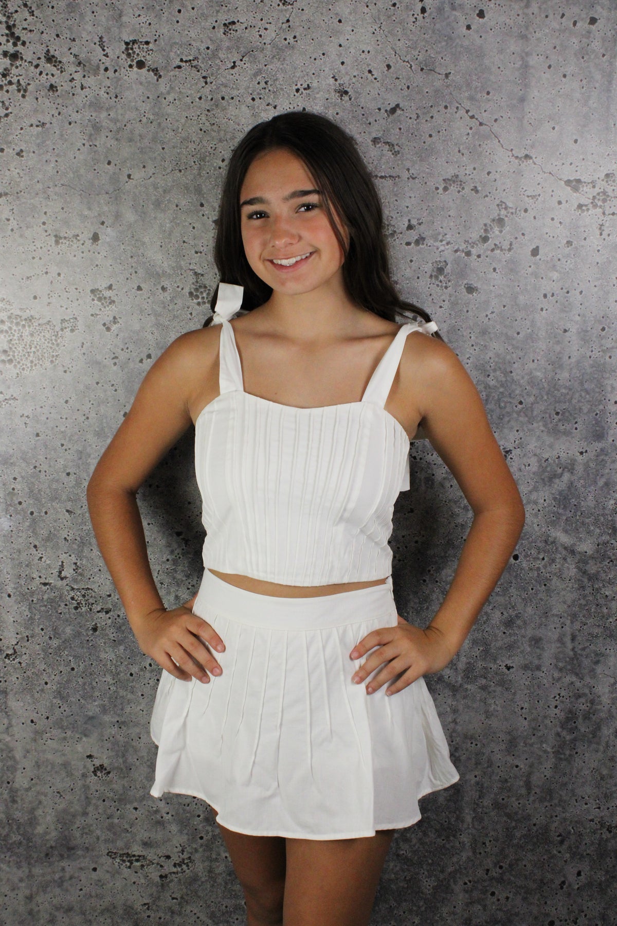 IS White Textured Ruffle Skort