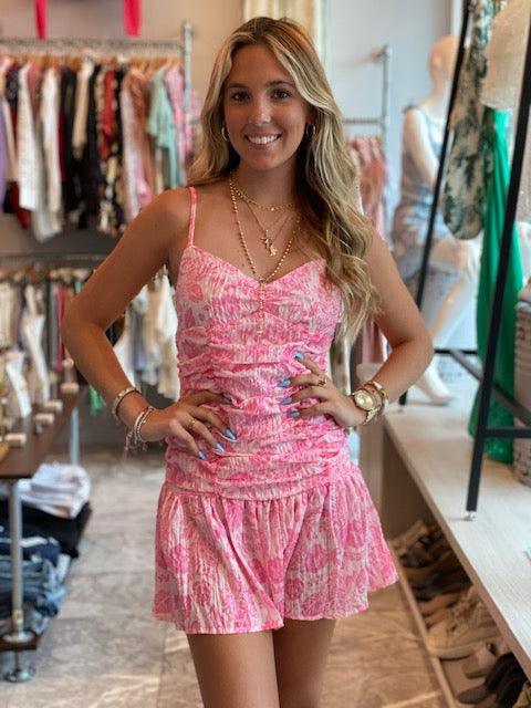 SO Pink Print Gathered Dress - IF SO 