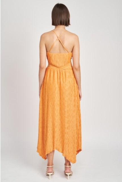 ES Orange Pleated Midi Dress - IF SO 