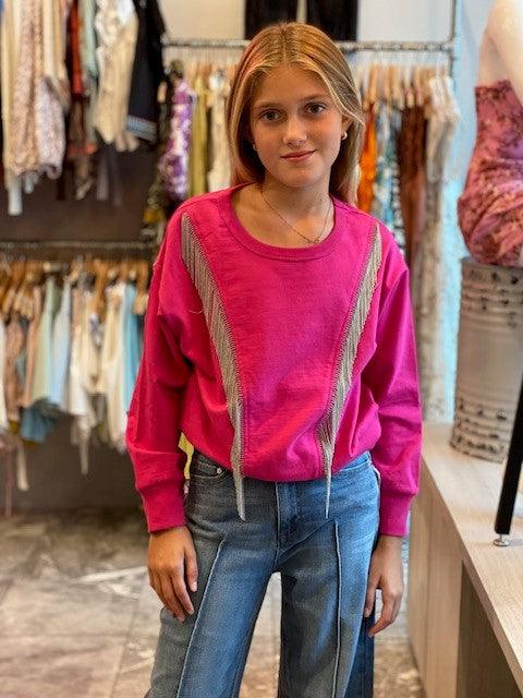 TR Fuchsia Fringed Sweatshirt - IF SO 