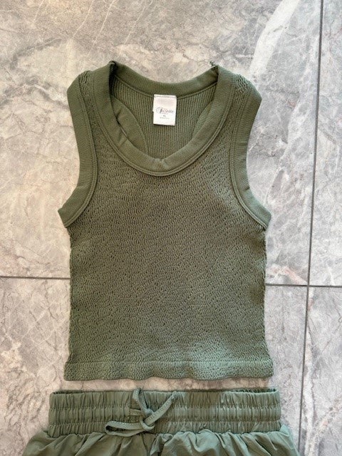 SU Olive Smocked Tank Top