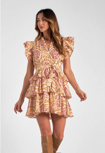 EL Pink/Orange Print Dress - IF SO 