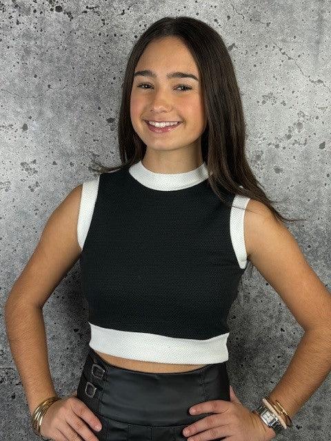 IS Black Contrast Trim Crop Top - IF SO 