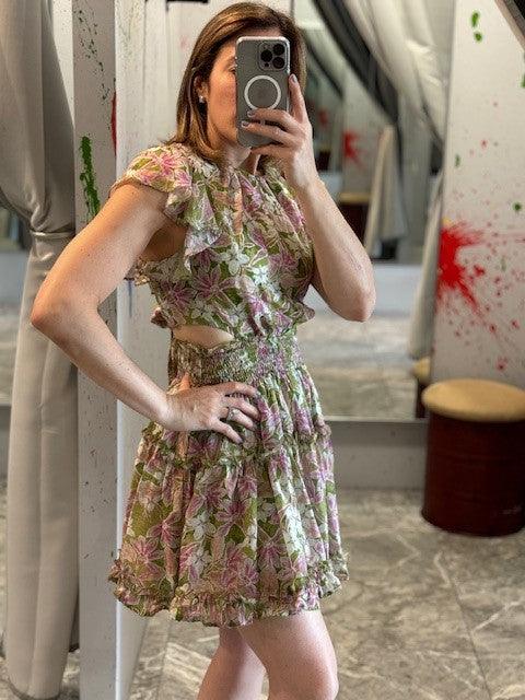 ES Olive Pink Floral Cutout Dress - IF SO 