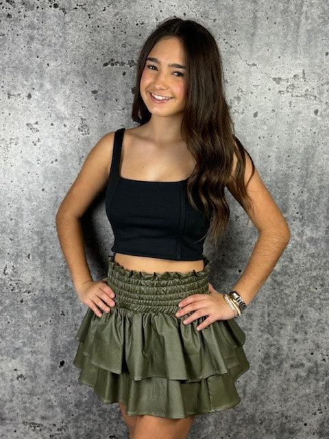 IS Olive Faux Leather Skirt - IF SO 