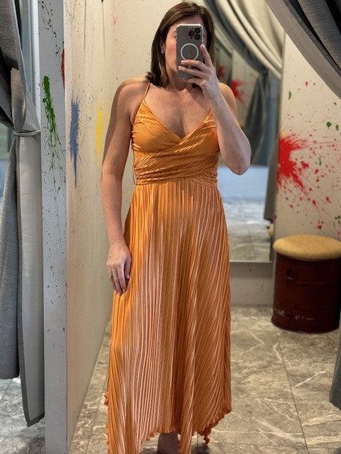 ES Orange Pleated Midi Dress - IF SO 