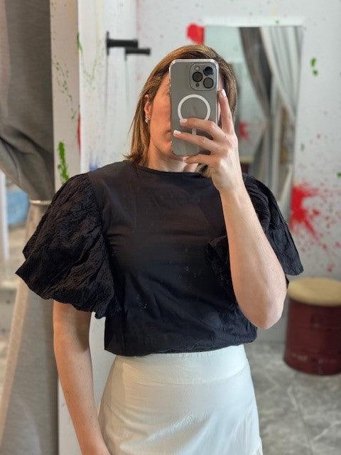 FR Black Eyelet Sleeve Top - IF SO 