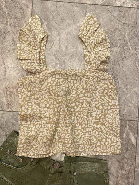 IS Beige Print Ruffle Strap Top - IF SO 