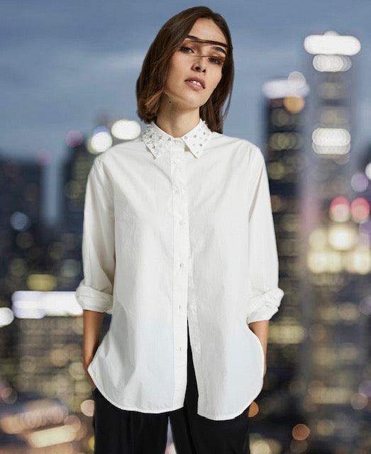 SU White Embellished Collar Top - IF SO 