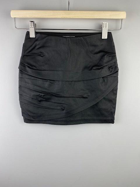 IS Black Gathered Faux leather Skirt - IF SO 