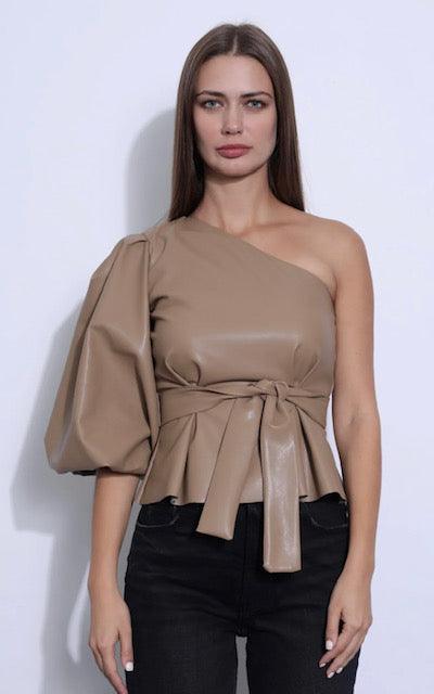 KG Tan Faux Leather Top - IF SO 