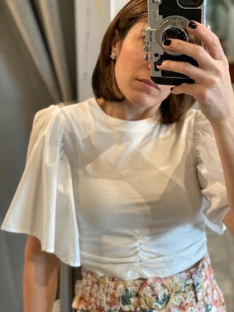 ES White Flutter Sleeve Top - IF SO 