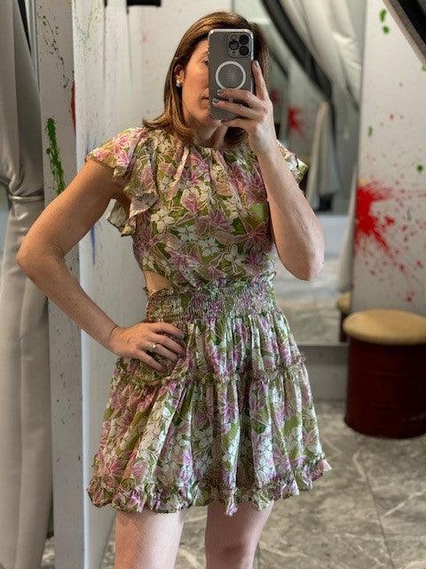 ES Olive Pink Floral Cutout Dress - IF SO 